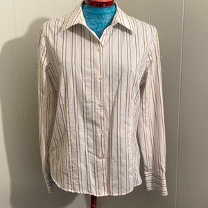 George Stretch Button Down Long Sleeve Pin Striped Womens Top Size L